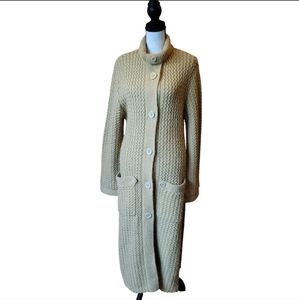 Vintage 70s Wally Pearsall Long Sleeve Ribbed Knit Cardigan Sweater Sz Large Tan